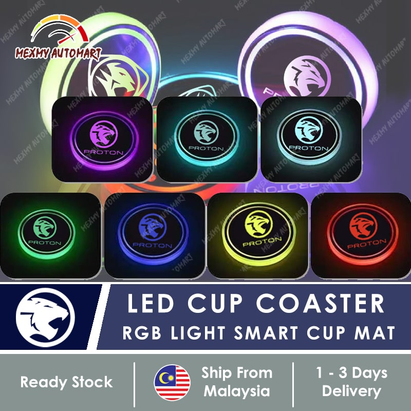 Proton Car LED Light Cup Holder Coaster Mat X50 X70 Saga Persona Exora