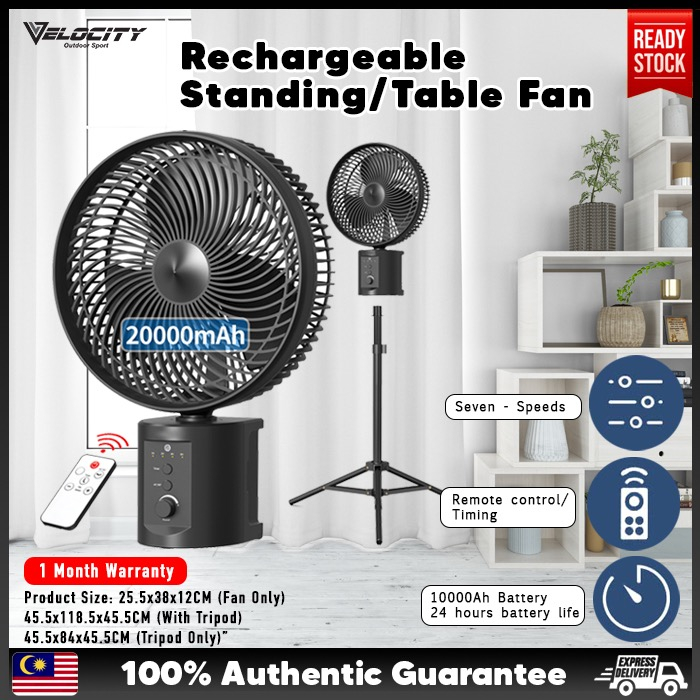 VELOCITY 20000mAh 10 Inches Battery Rechargeable Fan W/Remote Cordless ...