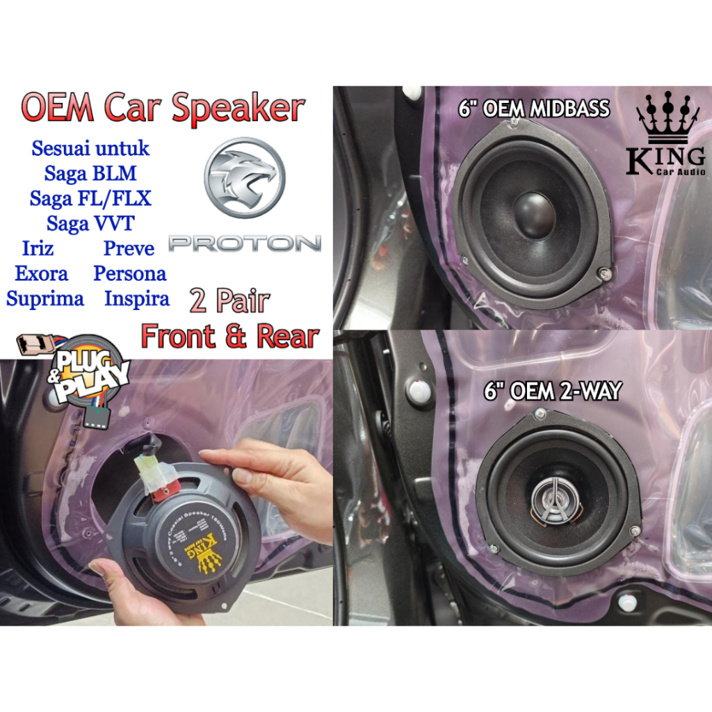 2 Pasang OEM Speaker for Proton Car King Car Audio Plug & Play Speaker
