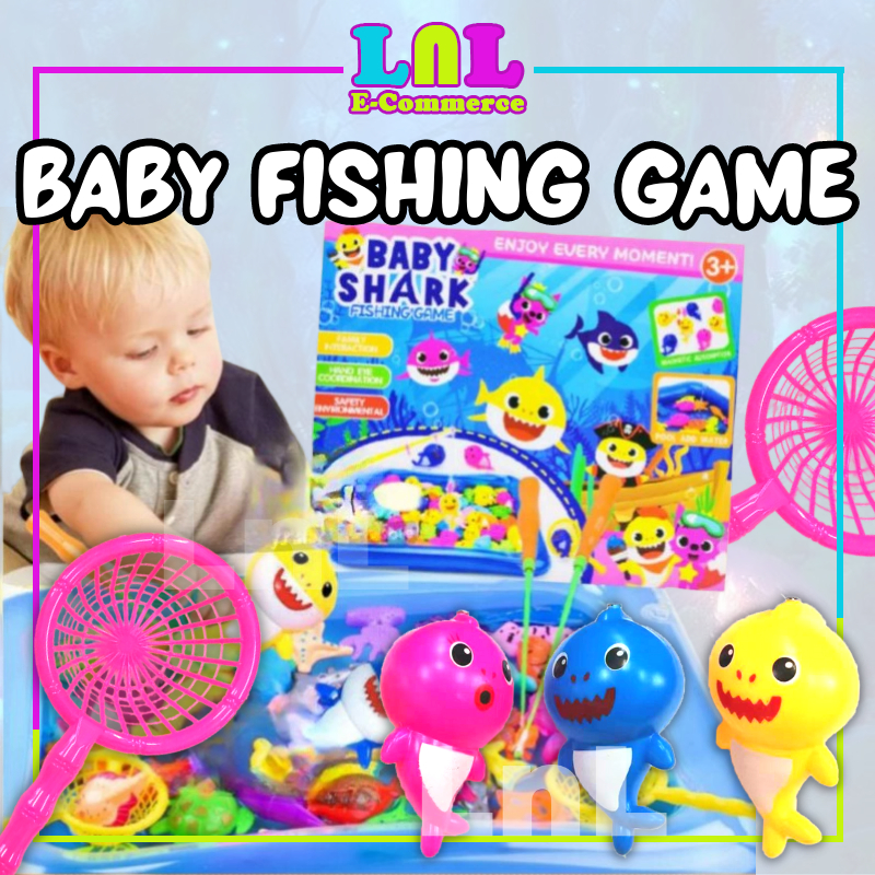 LNL Baby Shark Series Magnetic Fishing Game With Pool Early Learning Kids  Toys Pancing Mainan Memancing Ikan Budak 钓鱼玩具