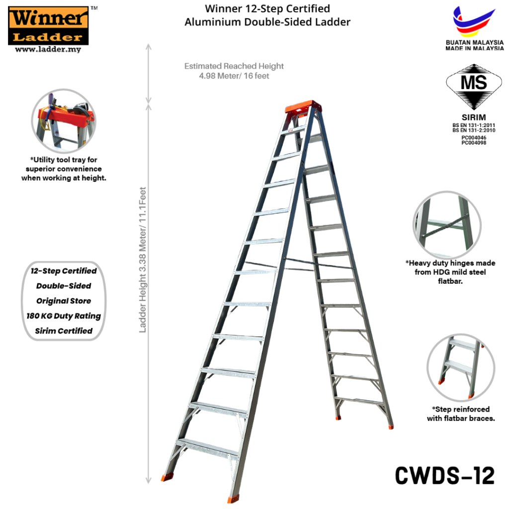 (SIRIM) Winner Ladder 12-Step Heavy Duty Certified Aluminium Double ...