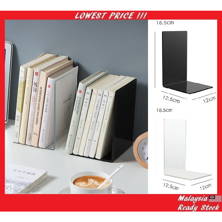 L Shape Book Stand Book Shelf Transparent Bookend Holder Office Desktop