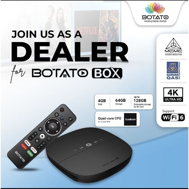 Ready Stock Kl Mcmc And Sirim Certified Botato Ott Box Android Tv Box 4gbx64gb Android 11 Netflix 0693