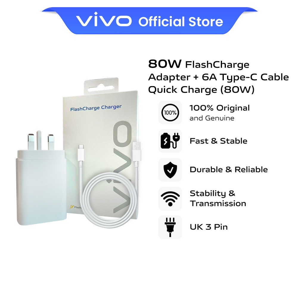 vivo 80W Flash Charge Adapter and 6A Type-C Cable Quick Charge (80W ...