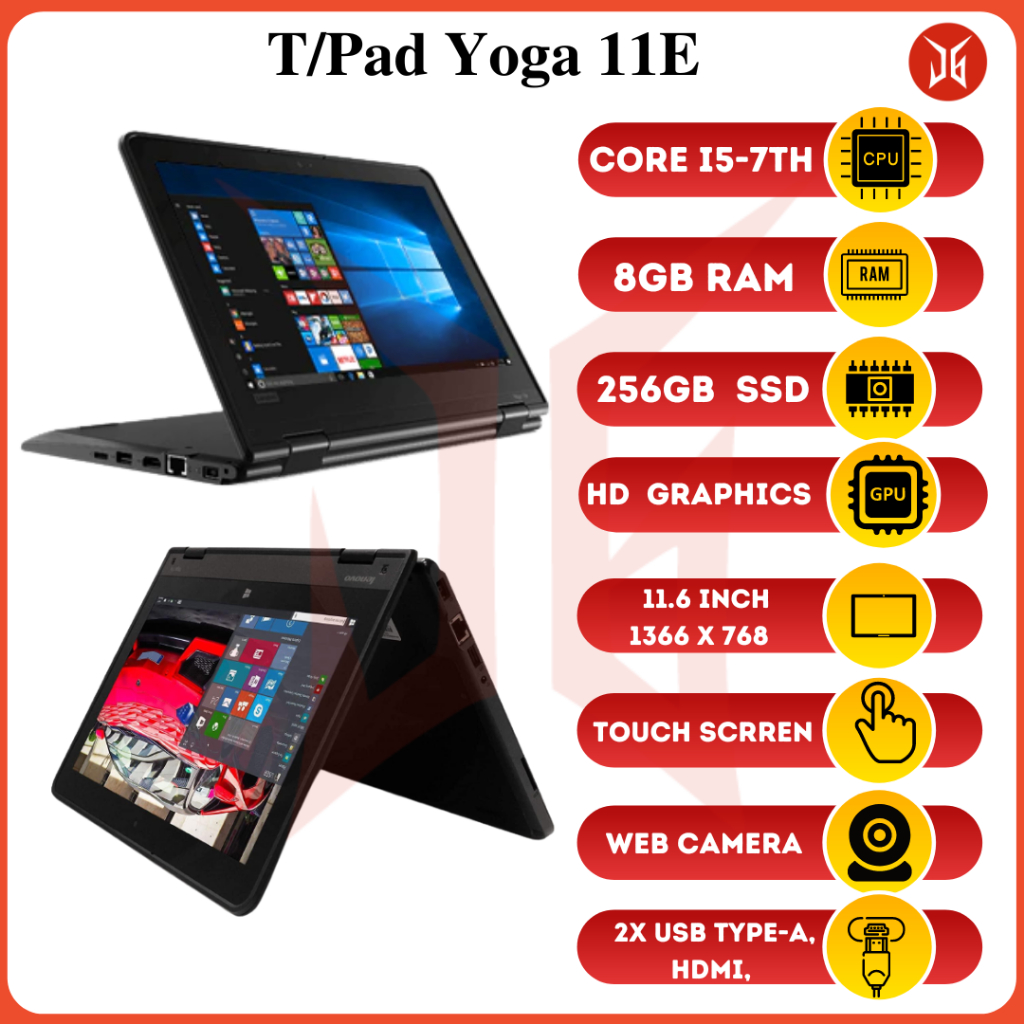 Laptop Murah Lenovo Yoga 11e Touchscreen Intel core i5 7th Gen 8GB  RAM 256GB SSD Windows 10 MS Office