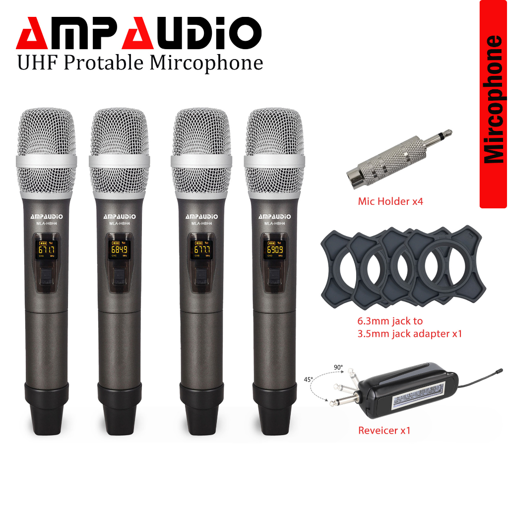 AMPAUDIO Professional Universal UHF Wireless Microphone x4 wireless mic