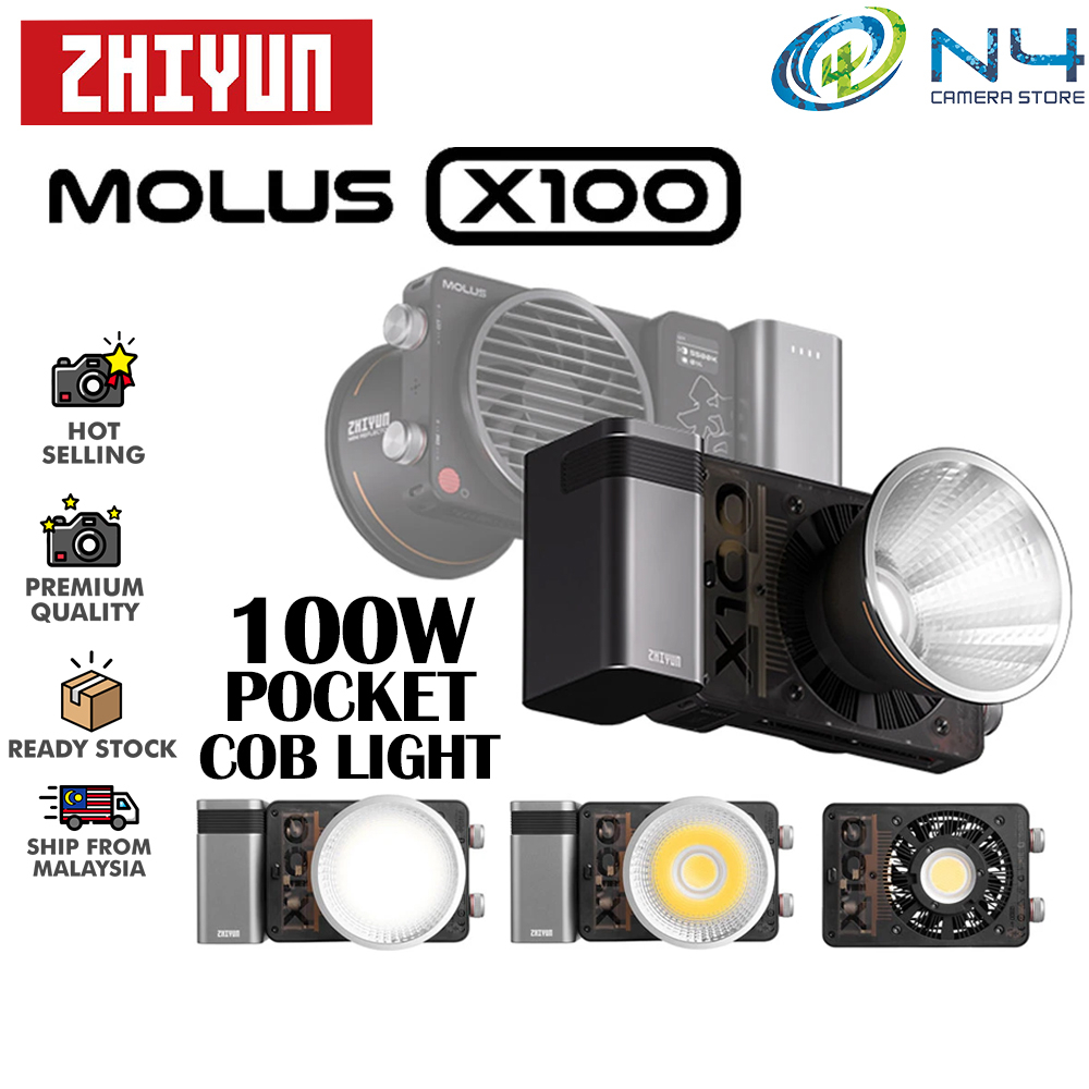 ZHIYUN MOLUS X100 Videolamp – 100W COB LED, 17317 Lux, 2700-6500K, CRI≥95, APP-gestuurd, Draagbaar (385g, Batterij Optioneel)