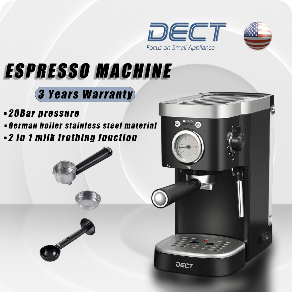 (3 Years Warranty)DECT Espresso Coffee Machine, 20Bar Italian Espresso