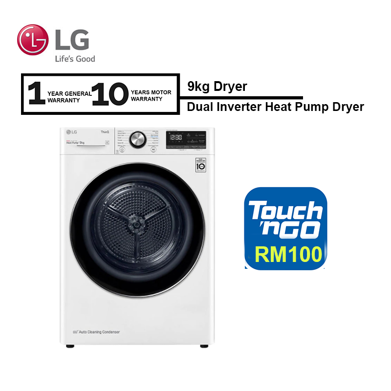 LG Dryer Dual Inverter Heat Pump With Auto Cleaning Condenser (9kg) VD
