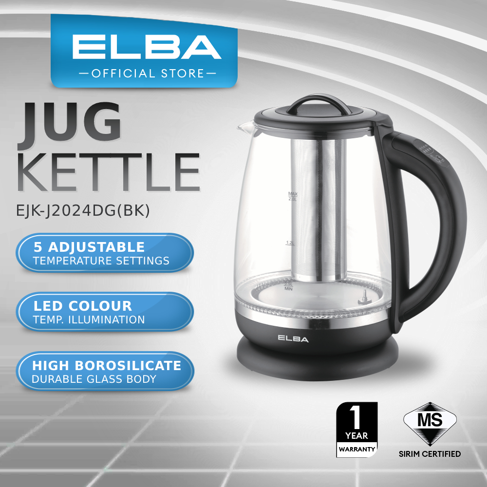 ELBA Jug Kettle EJKJ2024DG(BK) Borosilicate Glass Body with LED