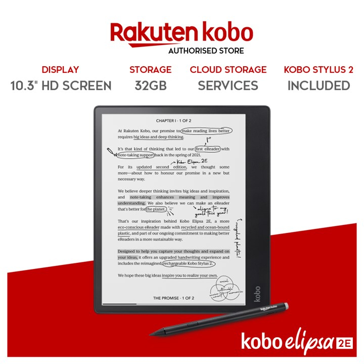 Rakuten Kobo Elipsa 2E eReader Included Kobo Stylus 2 Blue Light