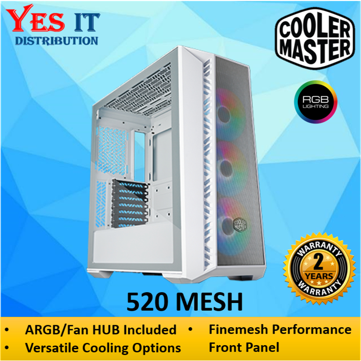 Cooler Master MasterBox MB520 ARGB - ATX PC behuizing met getint voorkantpaneel, 3 x 120 mm geïnstalleerde ventilatoren, glazen zijpaneel, flexibele air flow configuraties - ARGB