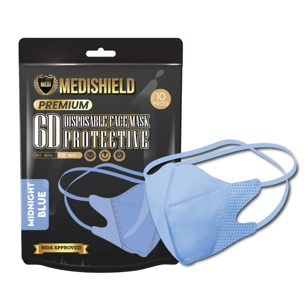 Medishield Duckbill Headloop 4ply 6D Face Mask - Midnight Blue (10Pcs ...