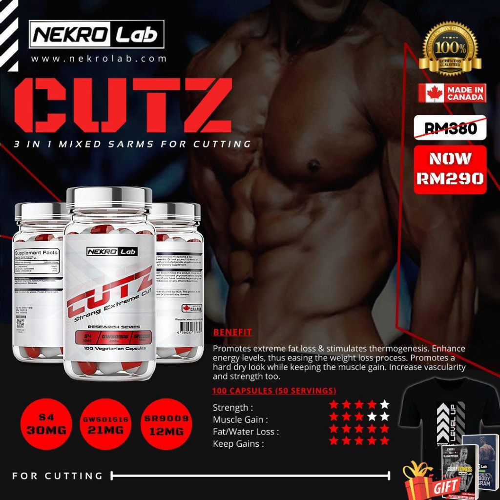 SARMS CUTZ Nekro Lab [S4 + GW501516 + SR9009] 100 Caps 3in1 Mixed Sarms