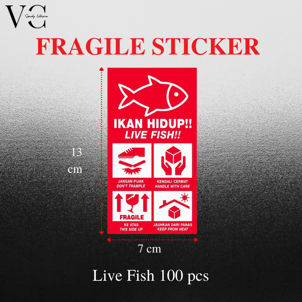Fragile Sticker Label Live Fish Live Plant Fresh Food Frozen Food 13cm ...