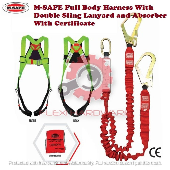 M-SAFE Full Body Harness With Double Sling Lanyard and Absorber Fall ...