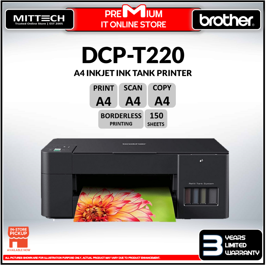 Brother DCP-T220 A4 3-in-1 Colour Inkjet Printer | Refill Ink Tank ...