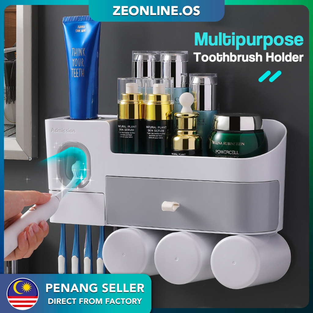 Toothbrush Holders With Automatic Toothpaste Dispenser Wall Mounted ...