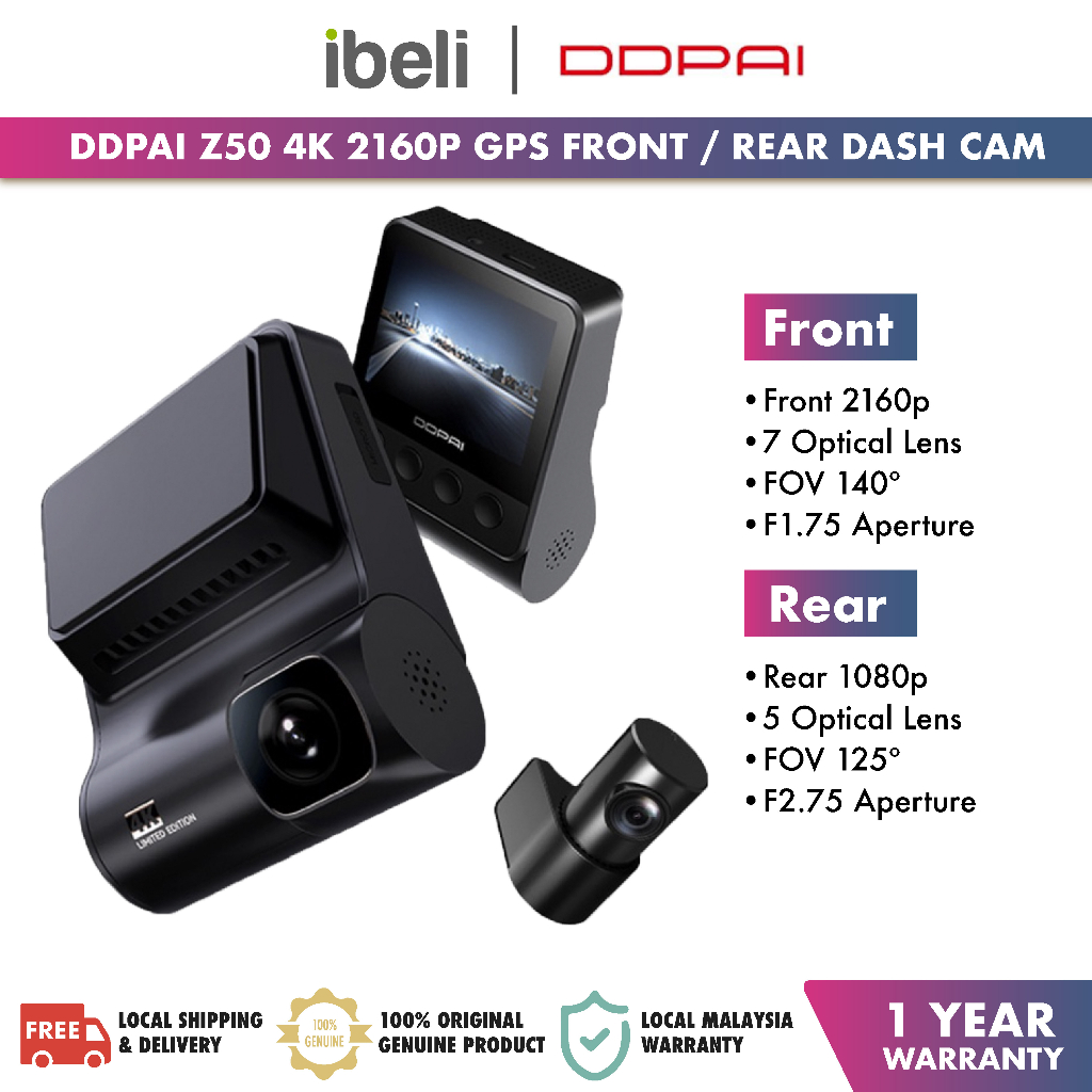 DDPAI Z50 4K 2160P Dash Cam GPS Front + Rear Cam Shopee Malaysia