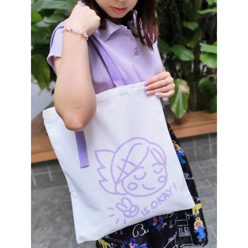 Purple White Emoji Canvas Tote Bag A4 Laptop 40x35cm / Cute / Stylist ...