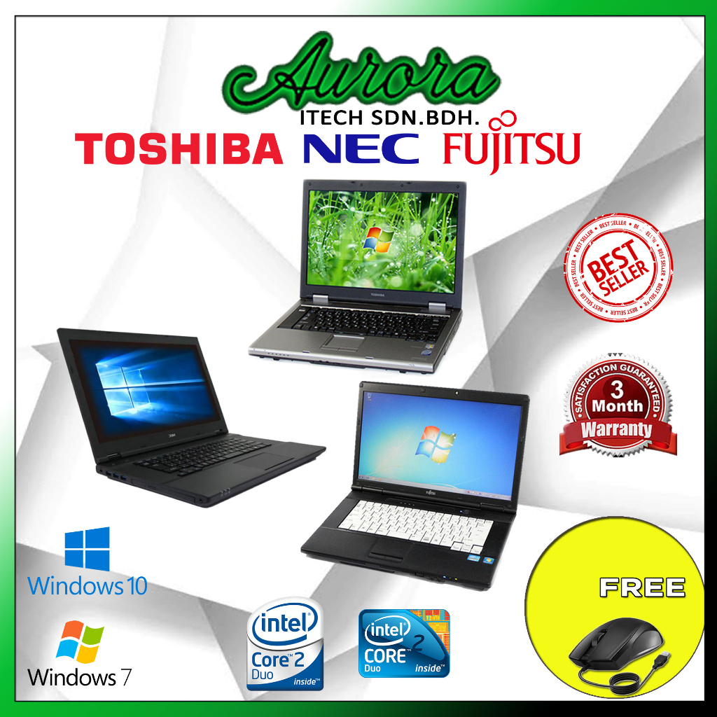 (REFURBISHED)LAPTOP MIX MODEL FUJITSU/NEC/ TOSHIBA/ INTEL CORE 2 DUO ...