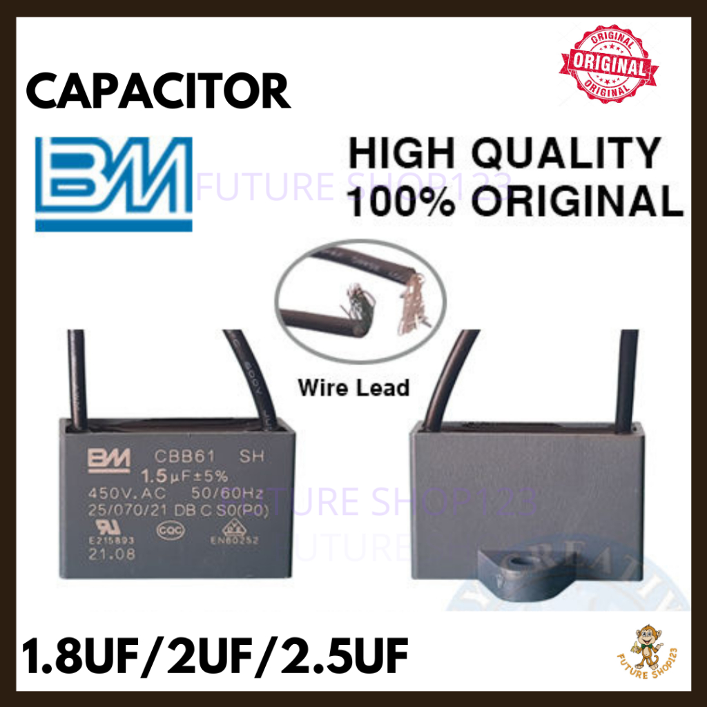 BM Kapasitor Motor Kipas CBB61 450V 500V 1.5 1.8 2.0 2.2 2.5 UF
