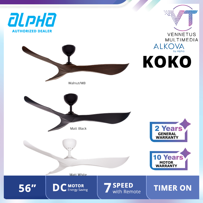 ALPHA Alkova - KOKO 56 Inch DC Motor Ceiling Fan with 3 Blades (7 + 2 ...