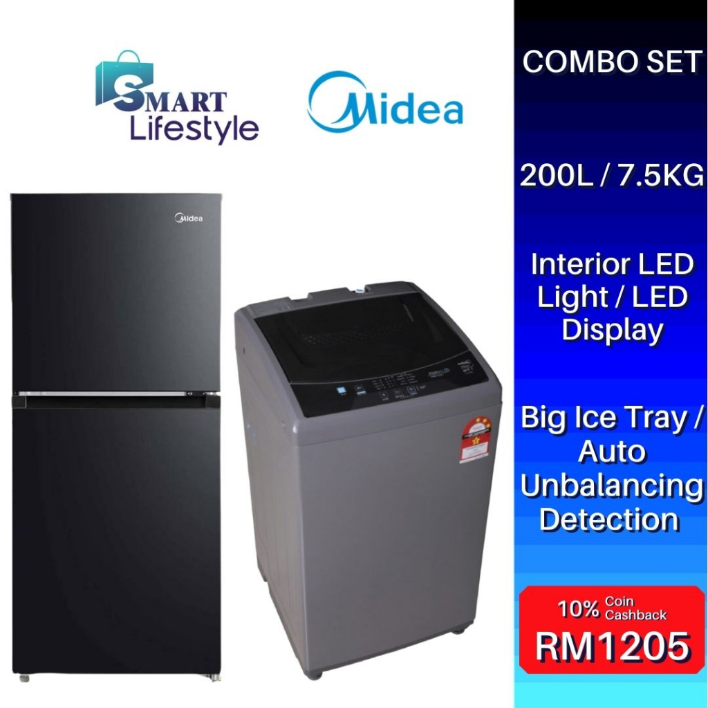 Midea Combo 2Door Refrigerator (200L) MDRT267MTB30 + Fully Automatic