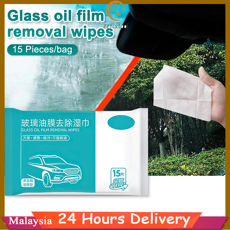 Ready Stock 15PCS Car Glass Wipes Glass Oil Film Remover Wipes kereta