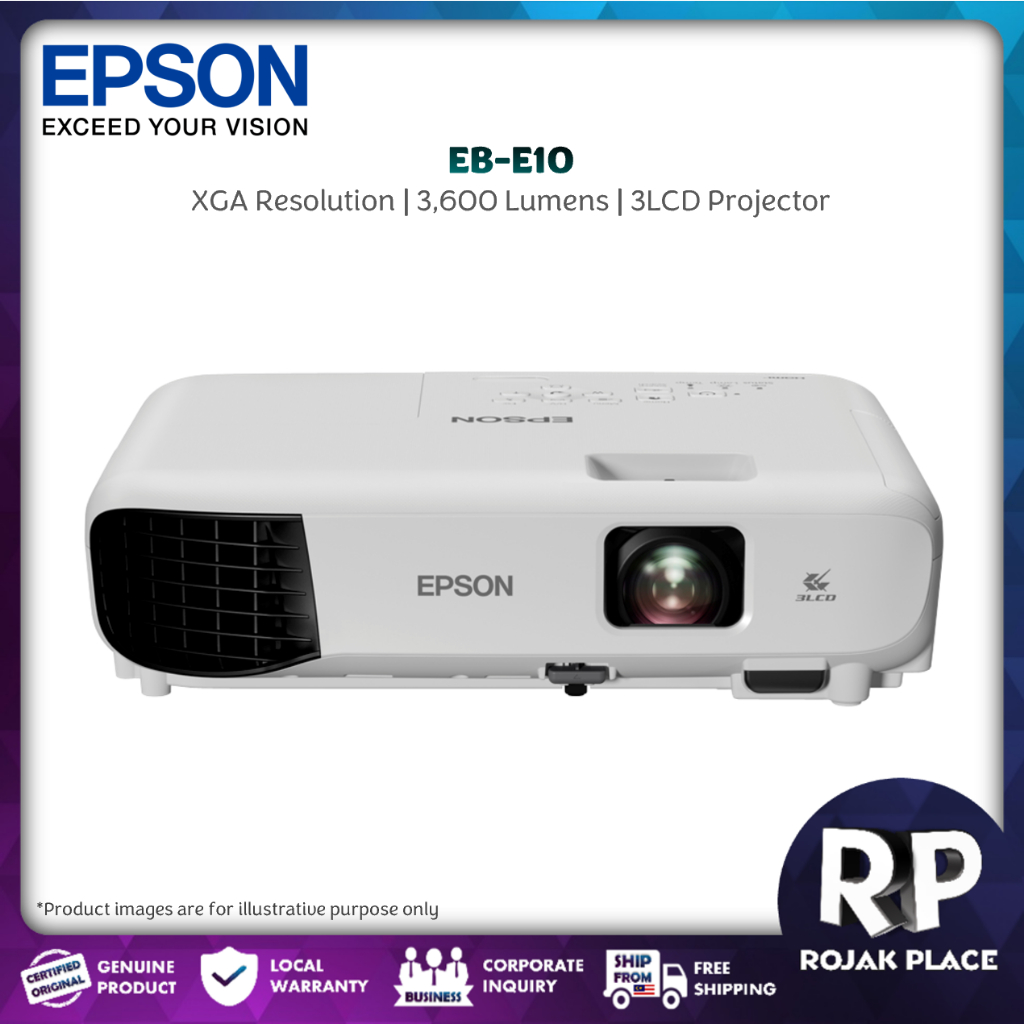 Epson EB-E10 XGA 3LCD Projector 3600 Ansi Lumen 1024 x 768 HD ...