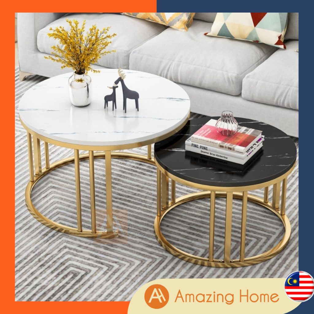 AmazingHome Nordic Style Marble Coffee Table Modern Nesting Set Living ...