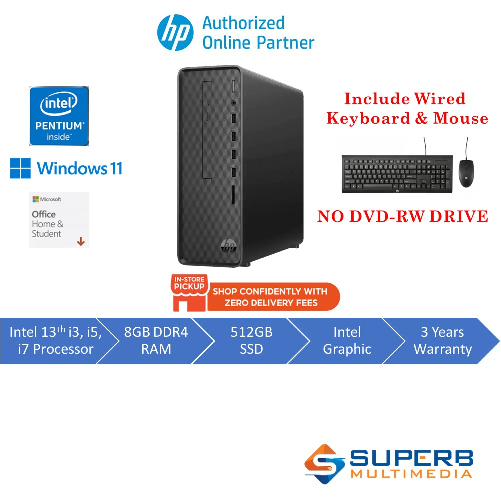 HP Slim Desktop S01pF3007d, pF3006d, pF3004d (Intel 13th Gen i3, i5, i7, 8gb ram, 512gb ssd