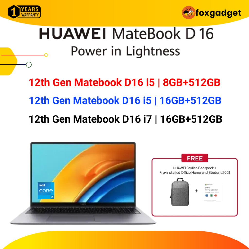 Huawei Matebook D16 | i5 8GB+512GB | i5 16GB+512GB | i7 16+512GB | 100%  Original Huawei Malaysia