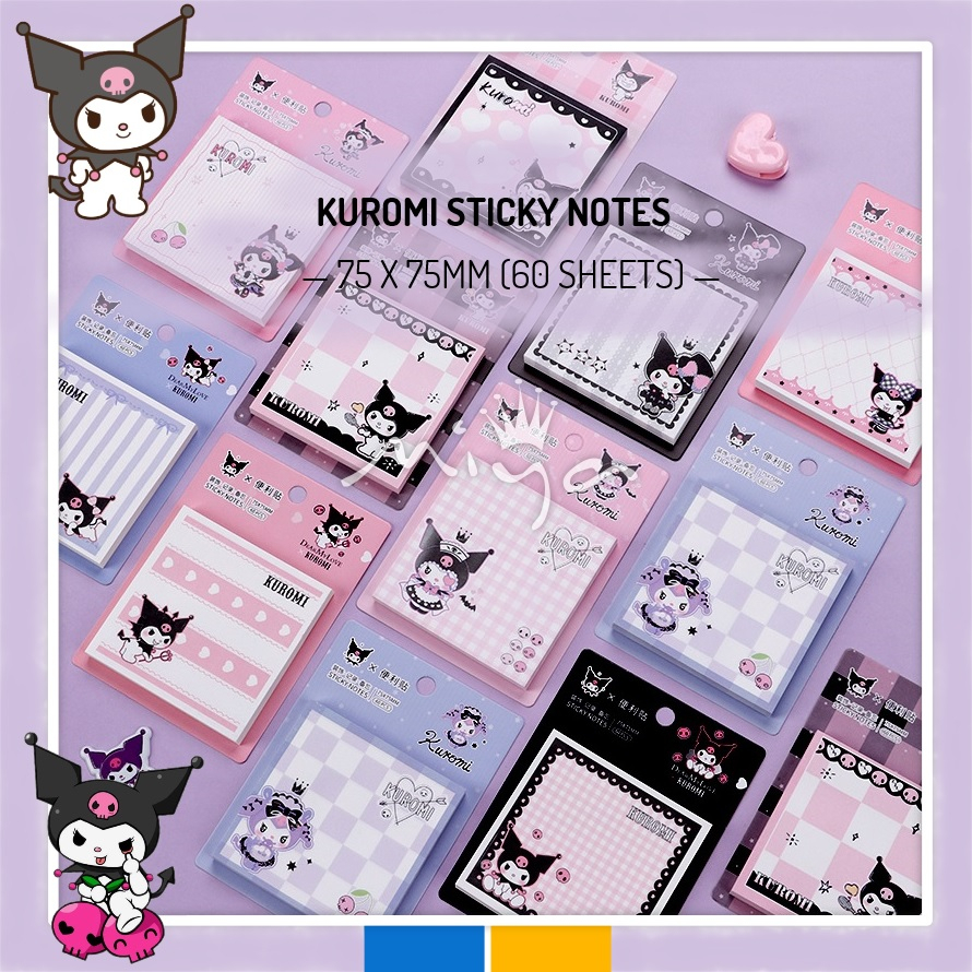 SANRIO KUROMI STICKY NOTES DECORATIVE PAPER STUDENT GIFTS 75 X 75mm