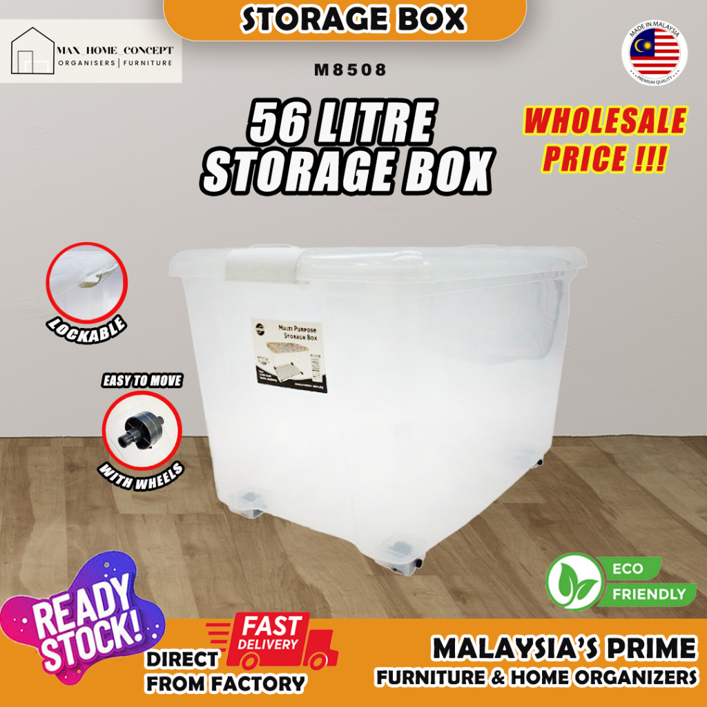 56L STORAGE BOX WITH WHEELS|TRANSPARENT HEAVY DUTY MULTIPURPOSE STORAGE ...