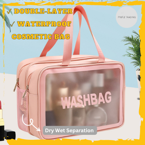 Dry Wet Separation Transparent Waterproof PU Cosmetic Bag Double-Layer ...