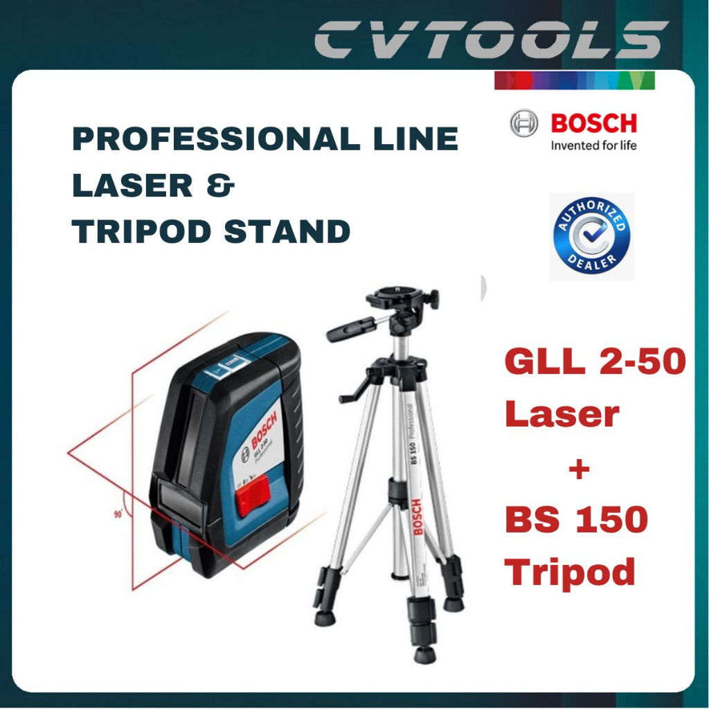 BOSCH PROFESSIONAL GLL 2 50 LINE LASER FOR MEASURING BOSCH BS 150 TRIPOD STAND SET READY STOCK