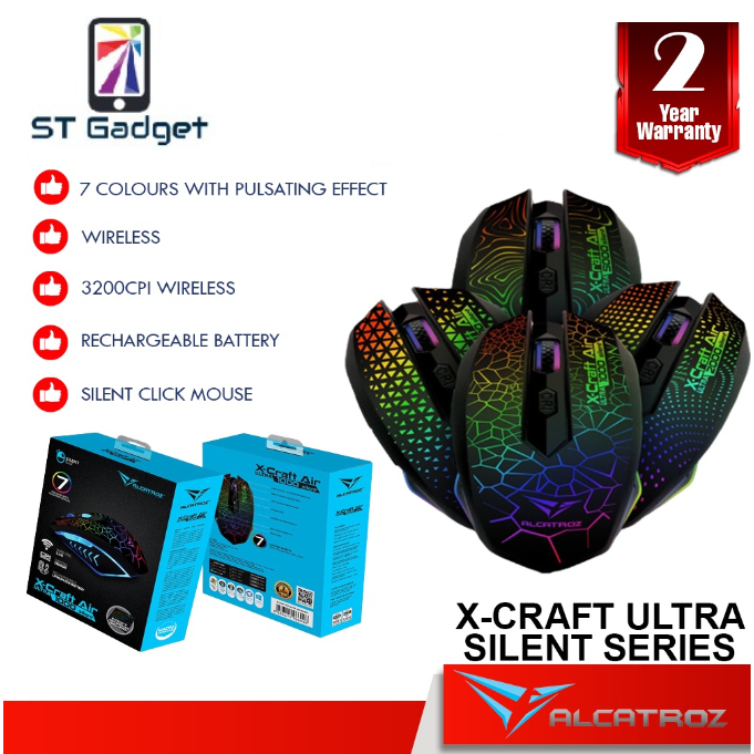 Alcatroz X Craft Air Ultra Silent Wireless Gaming Mouse 3200 Cpi Pulsating Effects Free 6262