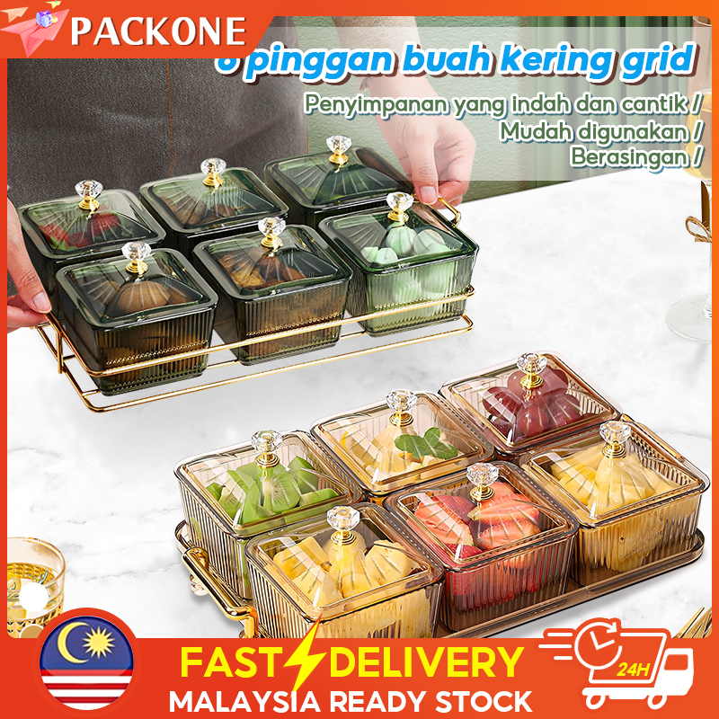 PACKONE 6 Grid Dried Fruit Food Tray Appetizer Condiment Server Cookies