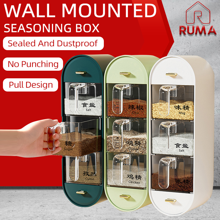 Seasoning Box Seasoning Jar Kitchen No Punching Wall Mounted Shelf