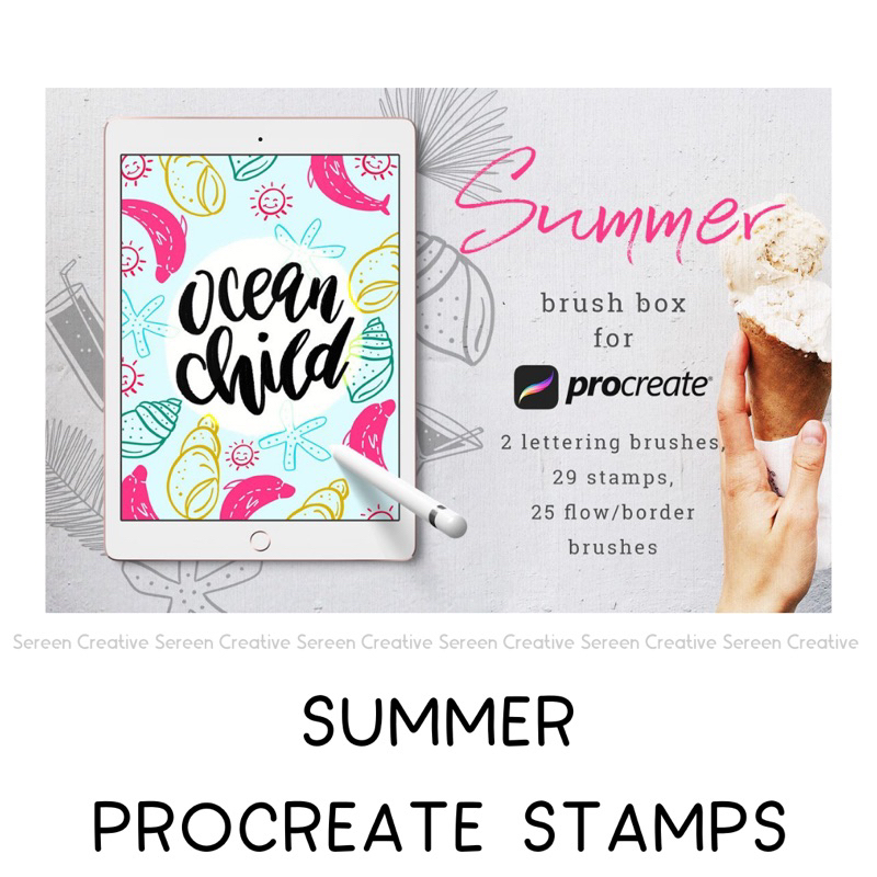 P490 Summer Brush Box for Procreate (Flow brush, procreate stamp ...