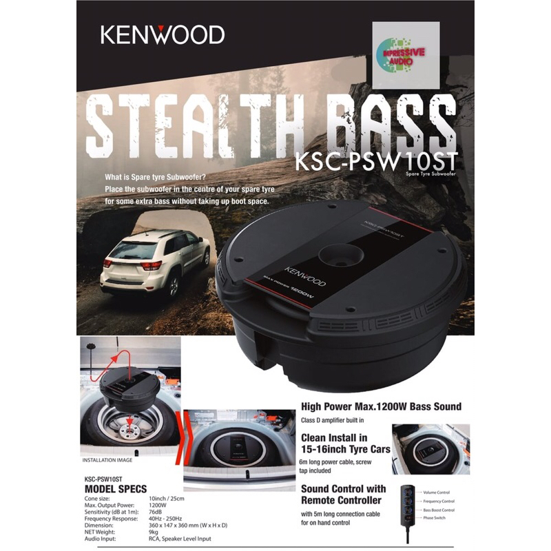 Kenwood KSCPSW10ST 10inch Hideaway Spare Tyre Subwoofer Shopee Malaysia