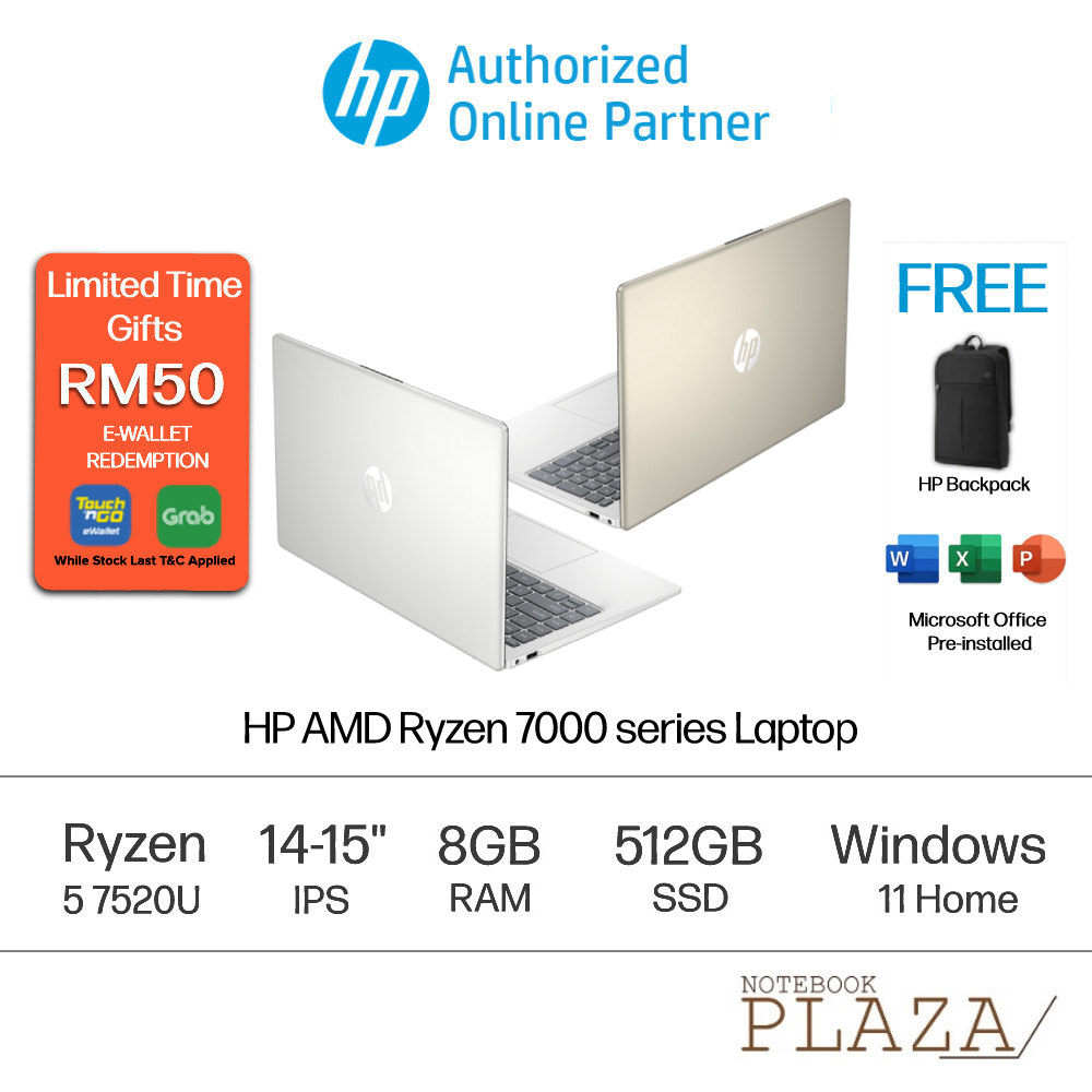 HP Laptop 14-EM0043AU/14-EM0044AU/15-FC0045AU/15-FC0046AU(Ryzen 5  7520U,8GB, 512GB SSD, 14