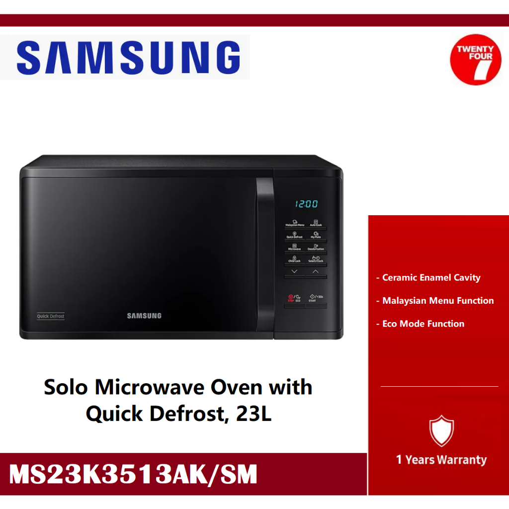 SAMSUNG 23L MS23K3513AK Solo Microwave Oven with Quick Defrost