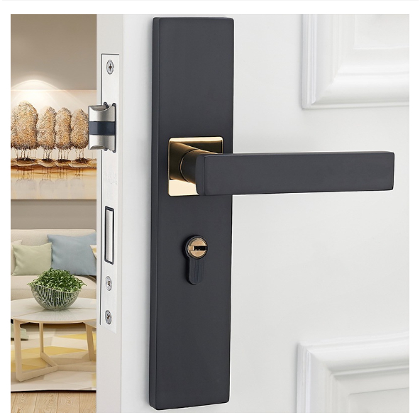 Black door lock Aluminium Alloy safety Door Handle Locks Set tombol