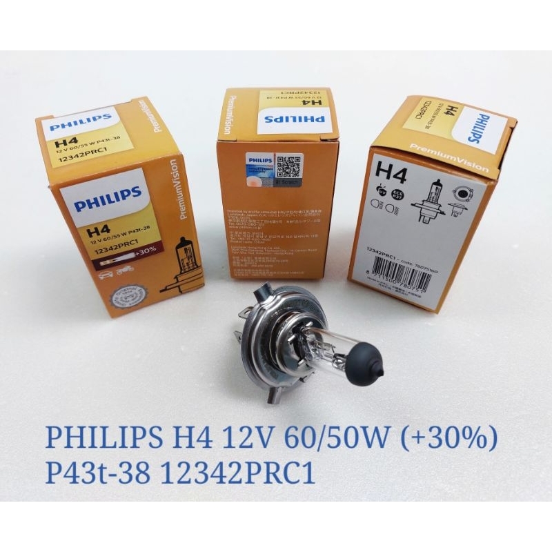 PHILIPS H4 12V 60/55W (+30%) P43t-38 PREMIUM VISION 12342PRC1 (1PC ...