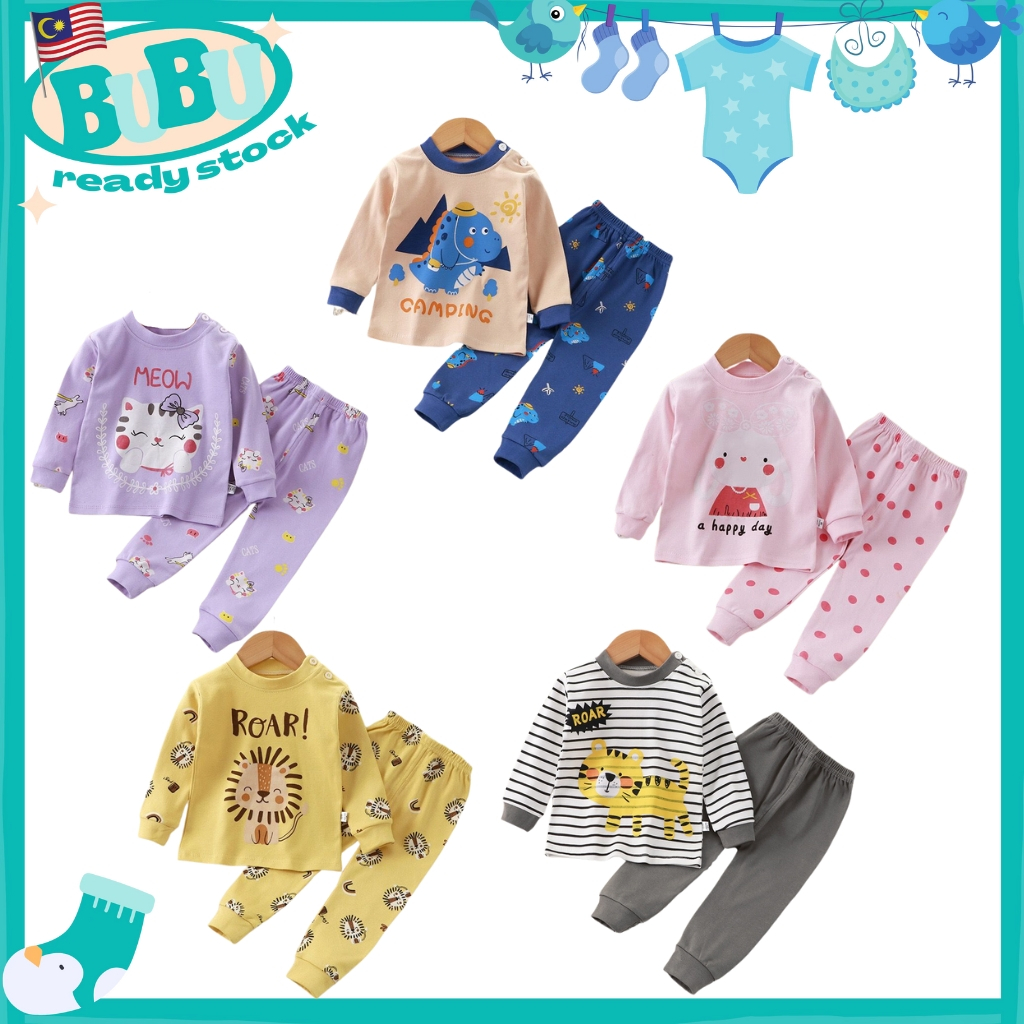 BUBU Ready Stock Baby Pyjamas 3M-24M Sleepwear Set Long Sleeve Baju ...