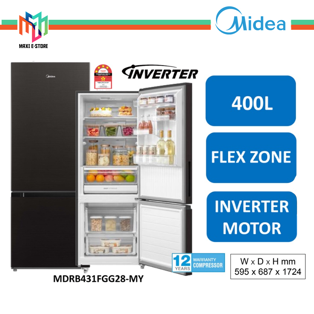 MIDEA MDRB431FGG28MY Bottom Mount Freezer 400L 2 Door Refrigerator