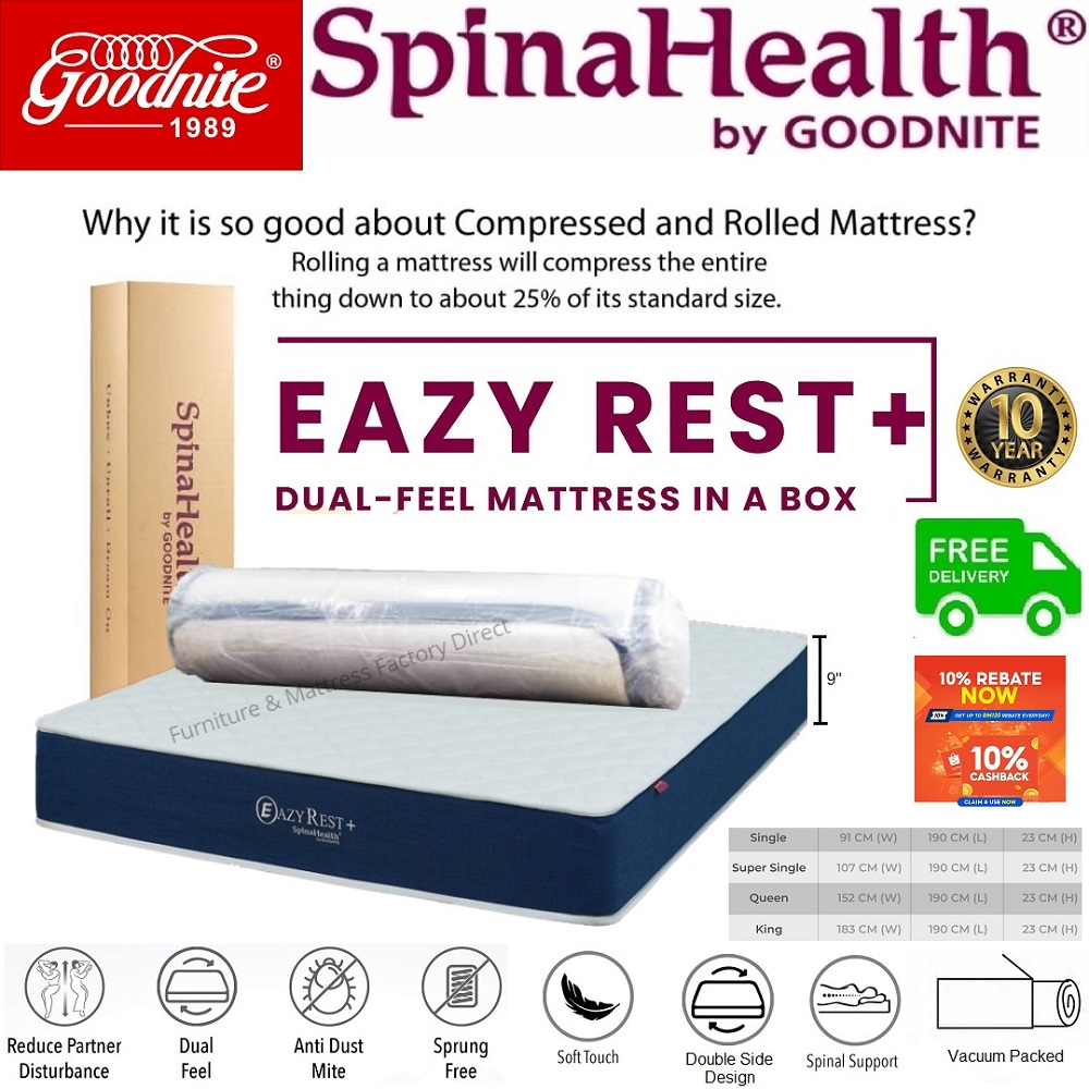 Goodnite SpinaHealth Eazy Rest Vacuum Compressed Roll Mattress / Tilam ...