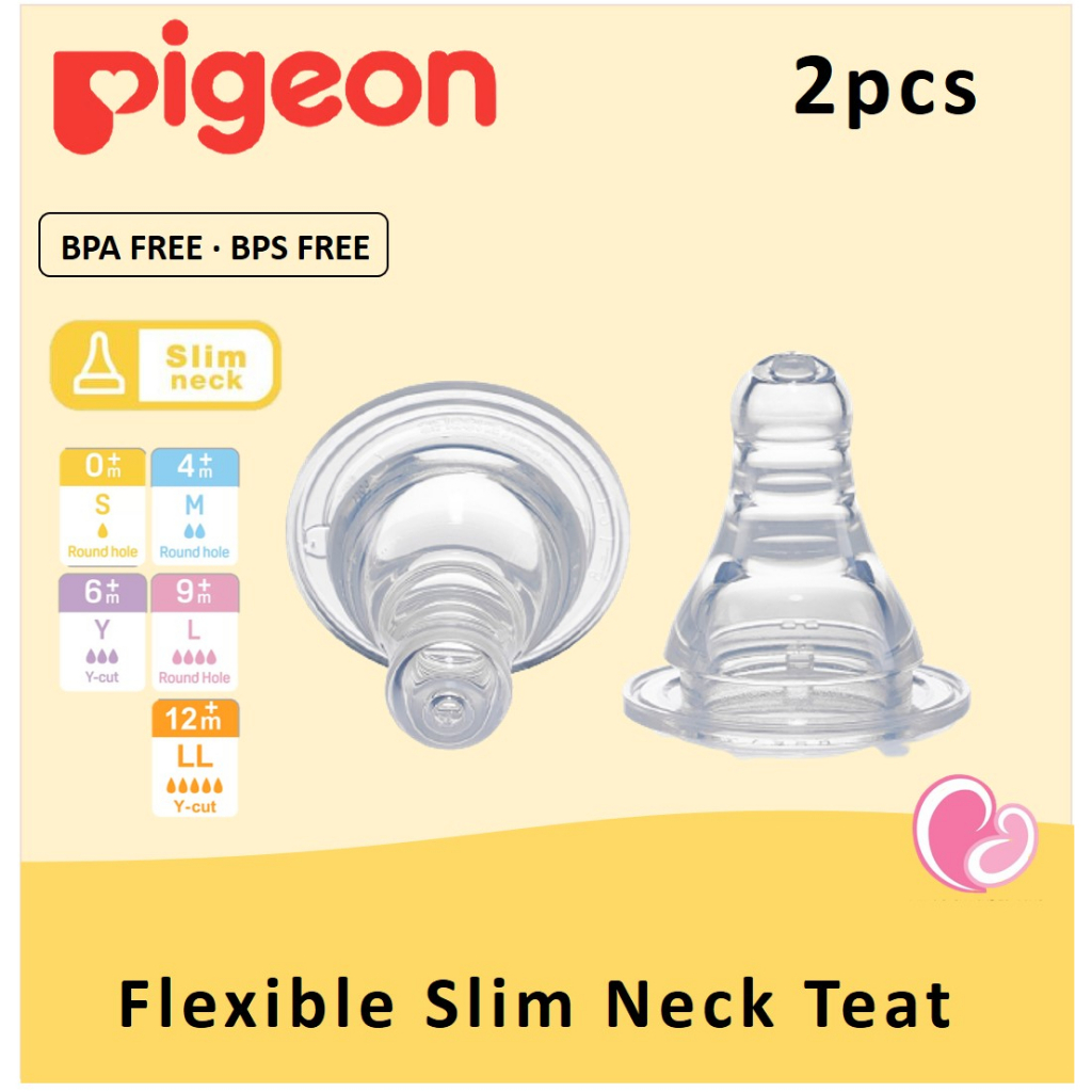 Original Pigeon 2pcs Slim Neck Flexible Peristaltic Bottle Teat/ Nipple